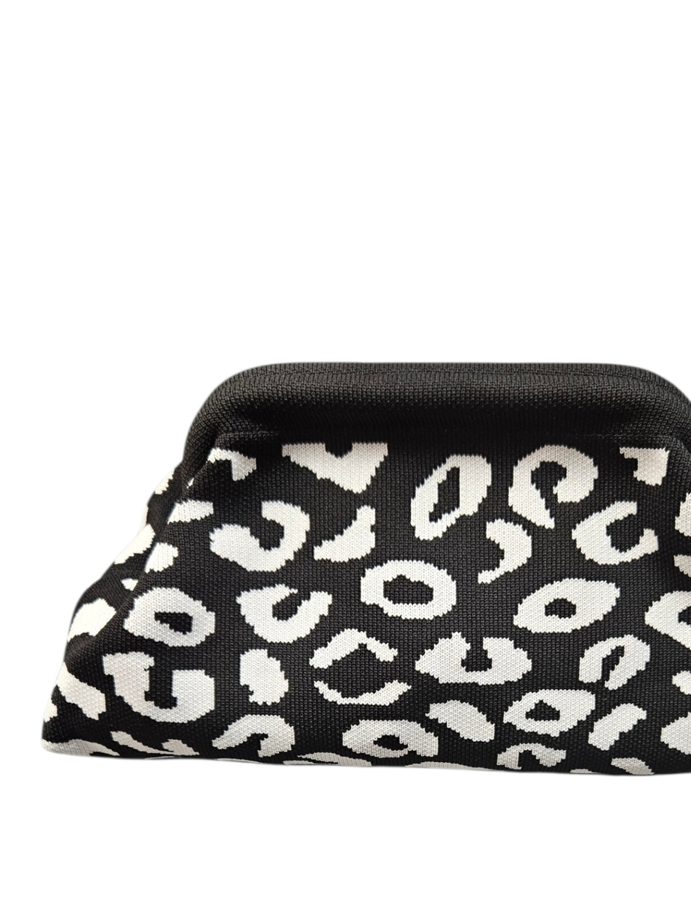 NEW Black & White Leopard Knit Hinge Closure Clutch - Picture 3 of 13